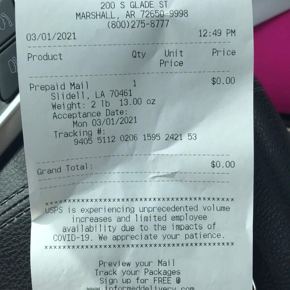 Shipping receipt